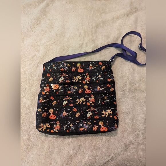 Harveys Halloween Print Crossbody Bag - Black & Orange with Purple Strap - Picture 2 of 9